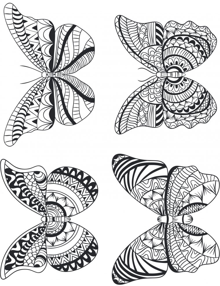 Quatre Papillon Géométrie Pour Adulte À Imprimer concernant Coloriage De Papillon