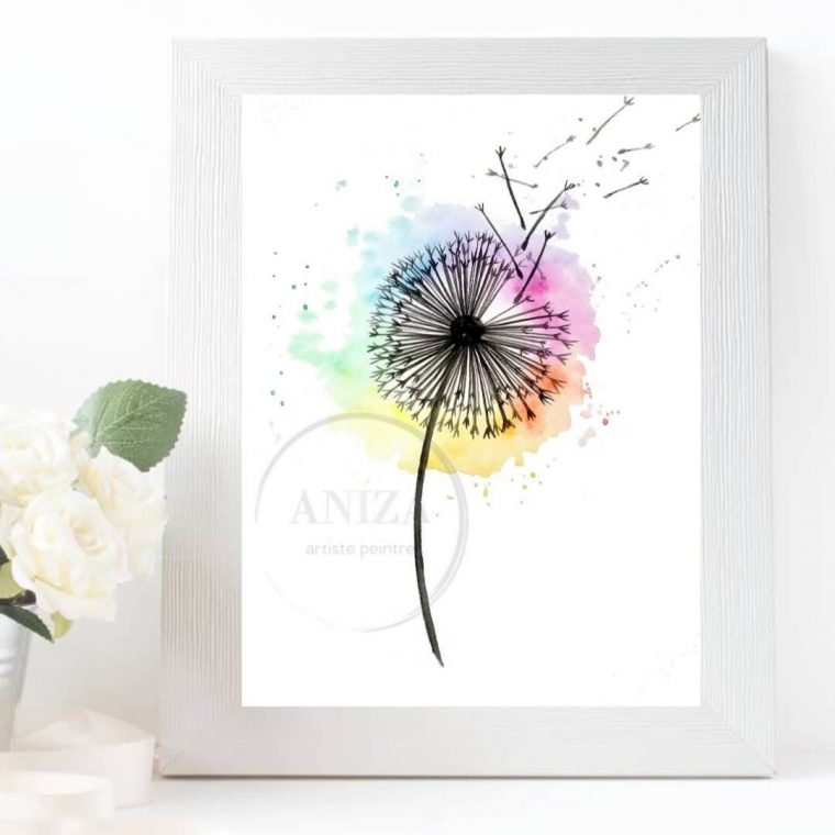 Rainbow Pissenlit, Print Art, Wall Art, Baby Roomcolorful avec Pissenlit Dessin