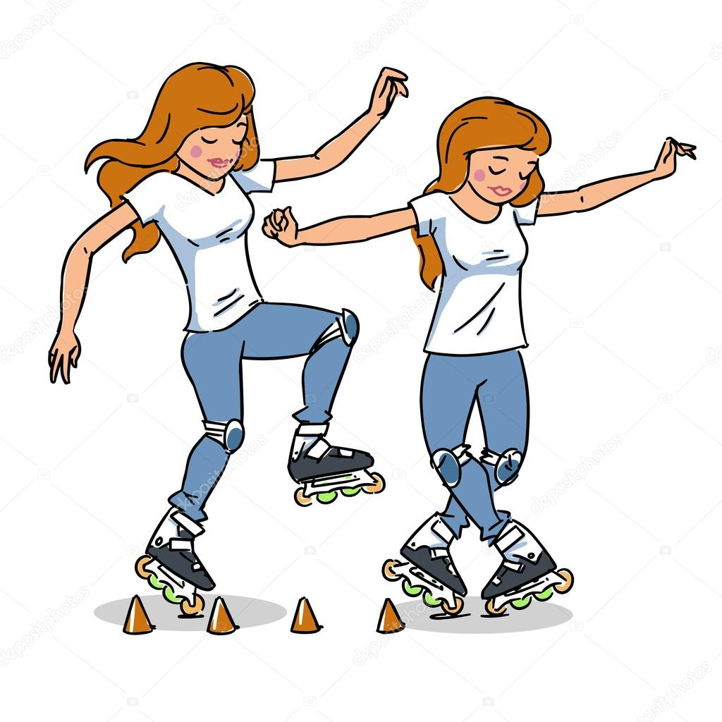 Roller Skating Girl. Freestyle Slalom Skating — Stock intérieur Dessin Roller 