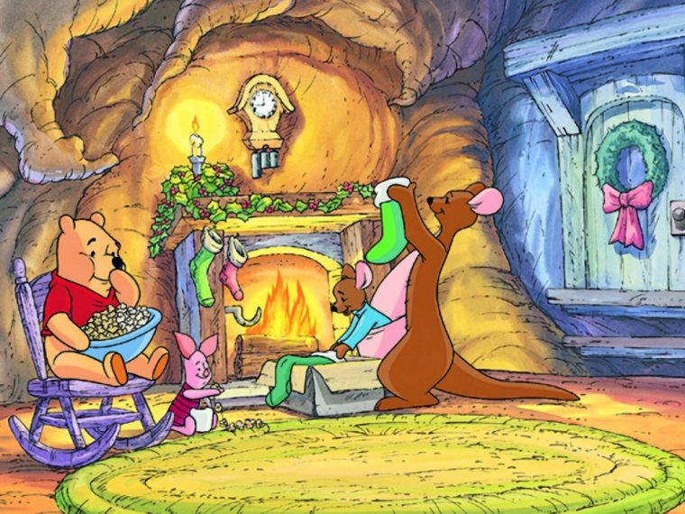 Roo And Winnie The Pooh By The Fire Christmas Wallpaper dedans Winnie Noel