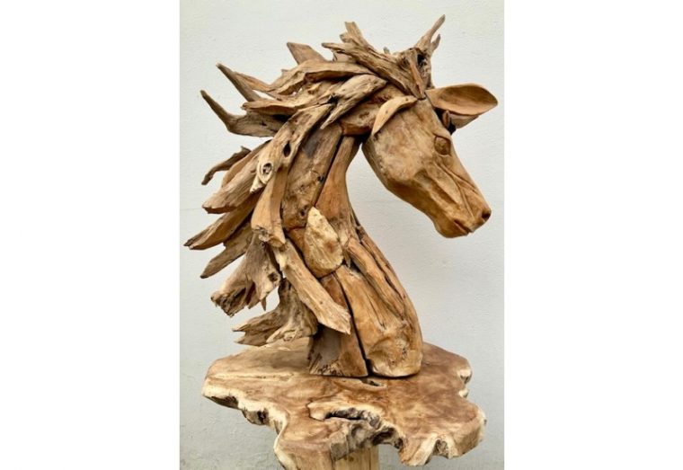 Sculpture Tête De Cheval En Bois Flotté 95 Cm  Koh Deco concernant Modele De Cheval