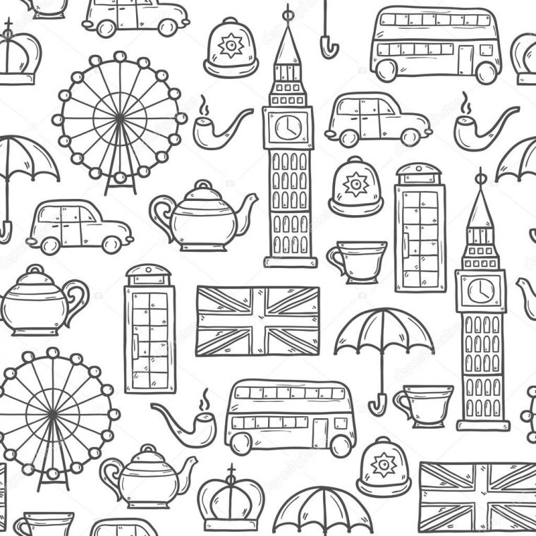 Seamless Background With Cute Hand Drawn Cartoon Objects avec Dessins Angleterre Seamless Background With Cute Hand Drawn Cartoon Objects avec Dessins Angleterre
