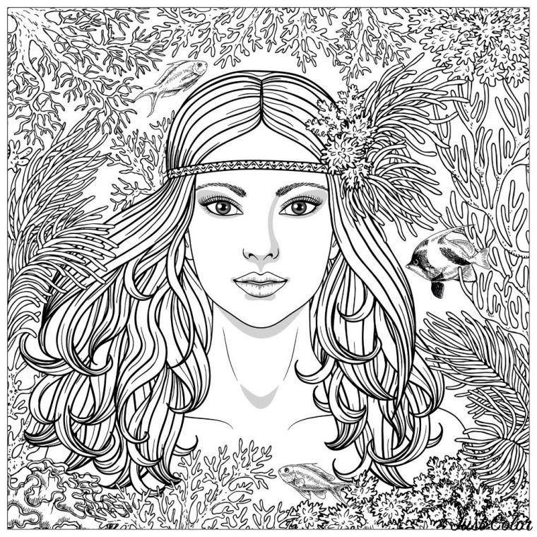 Sirene Potrait – Sirènes – Coloriages Difficiles Pour Adultes tout Coloriage De Sirène