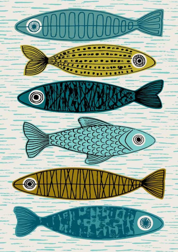 Six Poissons, Édition Limitée Giclée  Arte De Peces pour Modele De Poisson A Dessiner