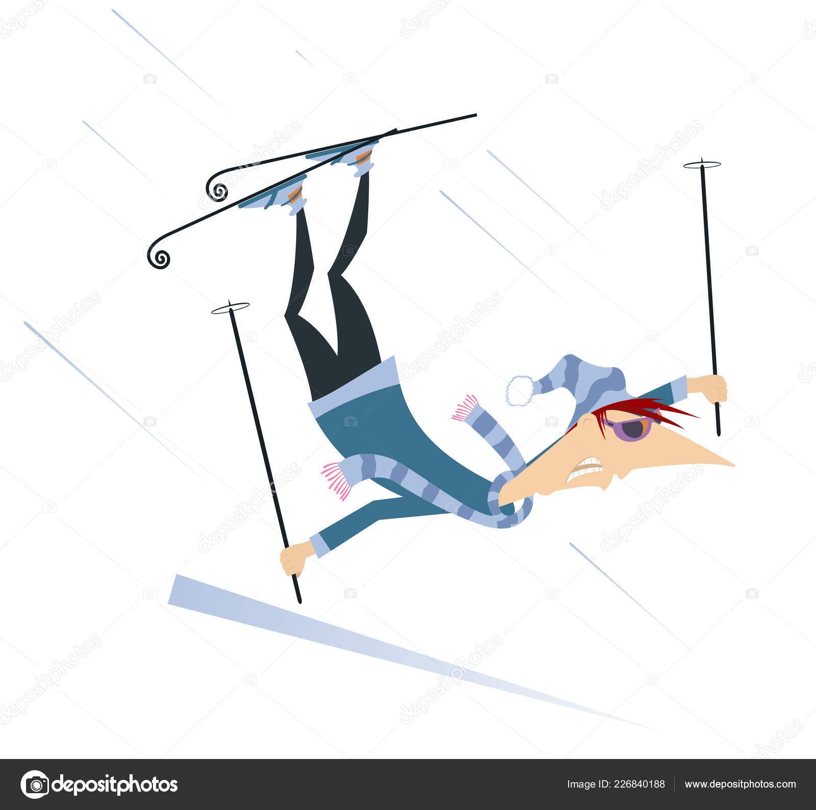 Skier Homme Illustration Isolée Tombé Skieur Bande avec Dessin Skieur