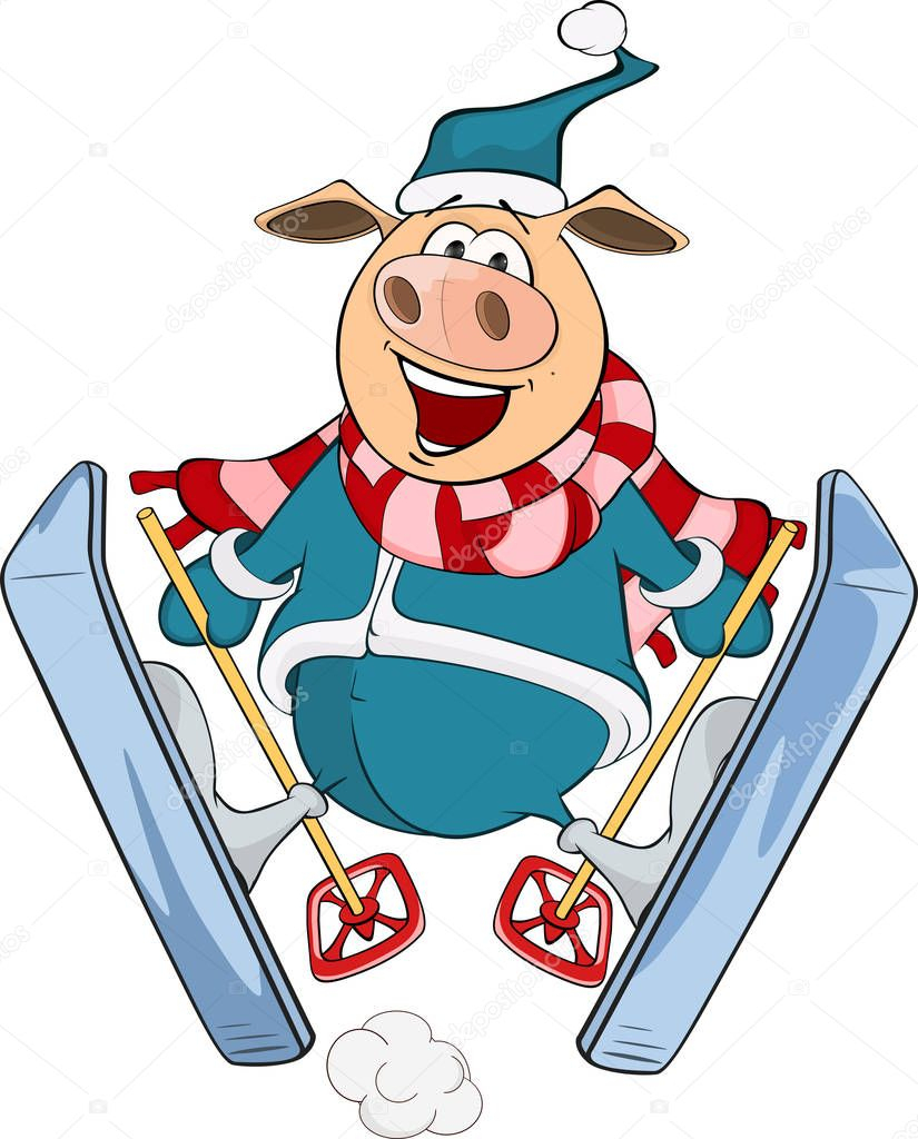 Skieur De Cochon Dessin Animé — Image Vectorielle Liusaart destiné Dessin Skieur 