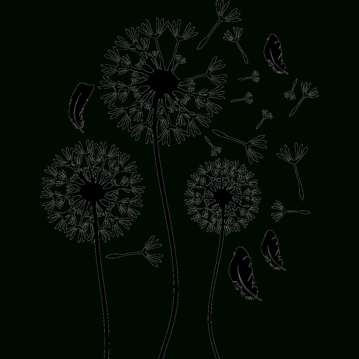 Sticker Fleurs Pissenlits Et Plumes Volantes - Stickers dedans Dessin Fleur Noir Et Blanc 