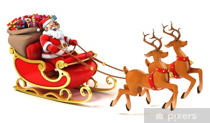 Sticker Père Noël Avec Traîneau, Cerfs Et Des Cadeaux De dedans Pere Noel En Couleur 