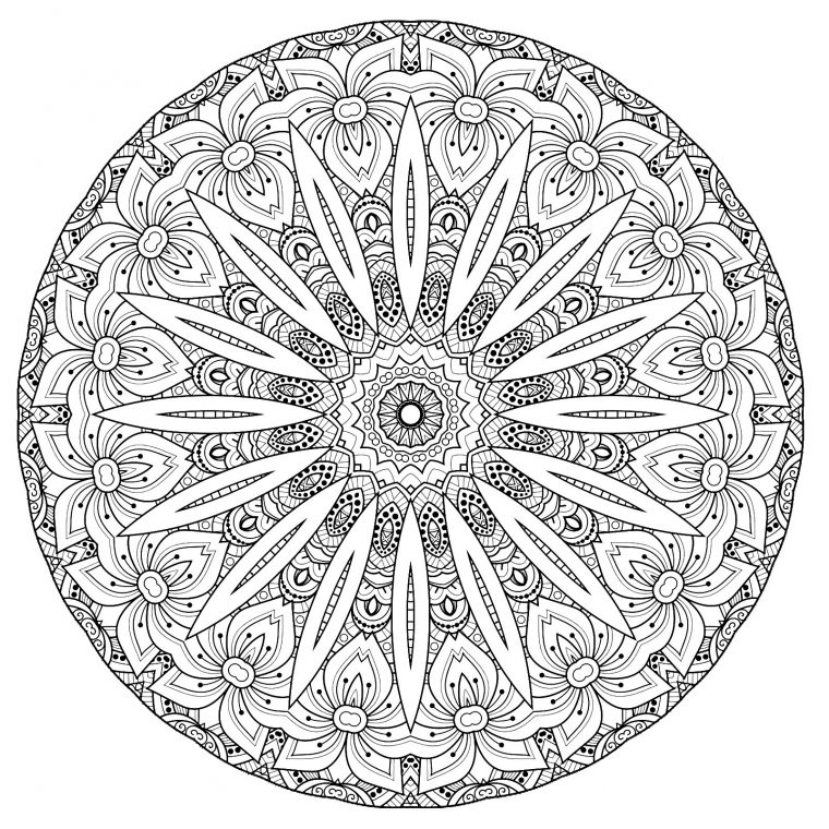 Superbe Mandala Complexe Avec Fleurs – Mandalas intérieur Coloriages Mandalas Fleurs