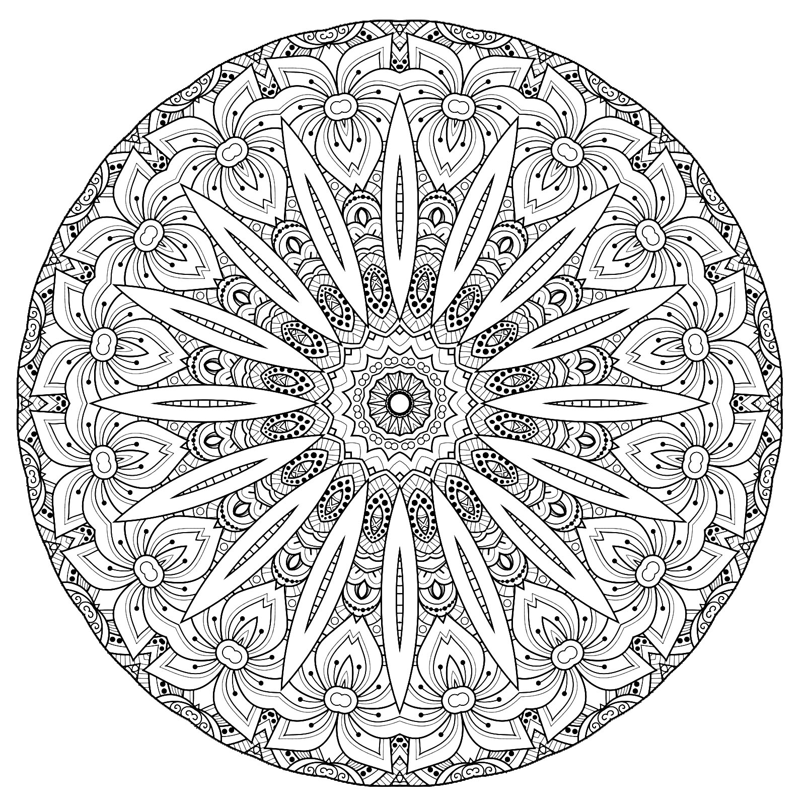 Superbe Mandala Complexe Avec Fleurs - Mandalas intérieur Coloriages Mandalas Fleurs 