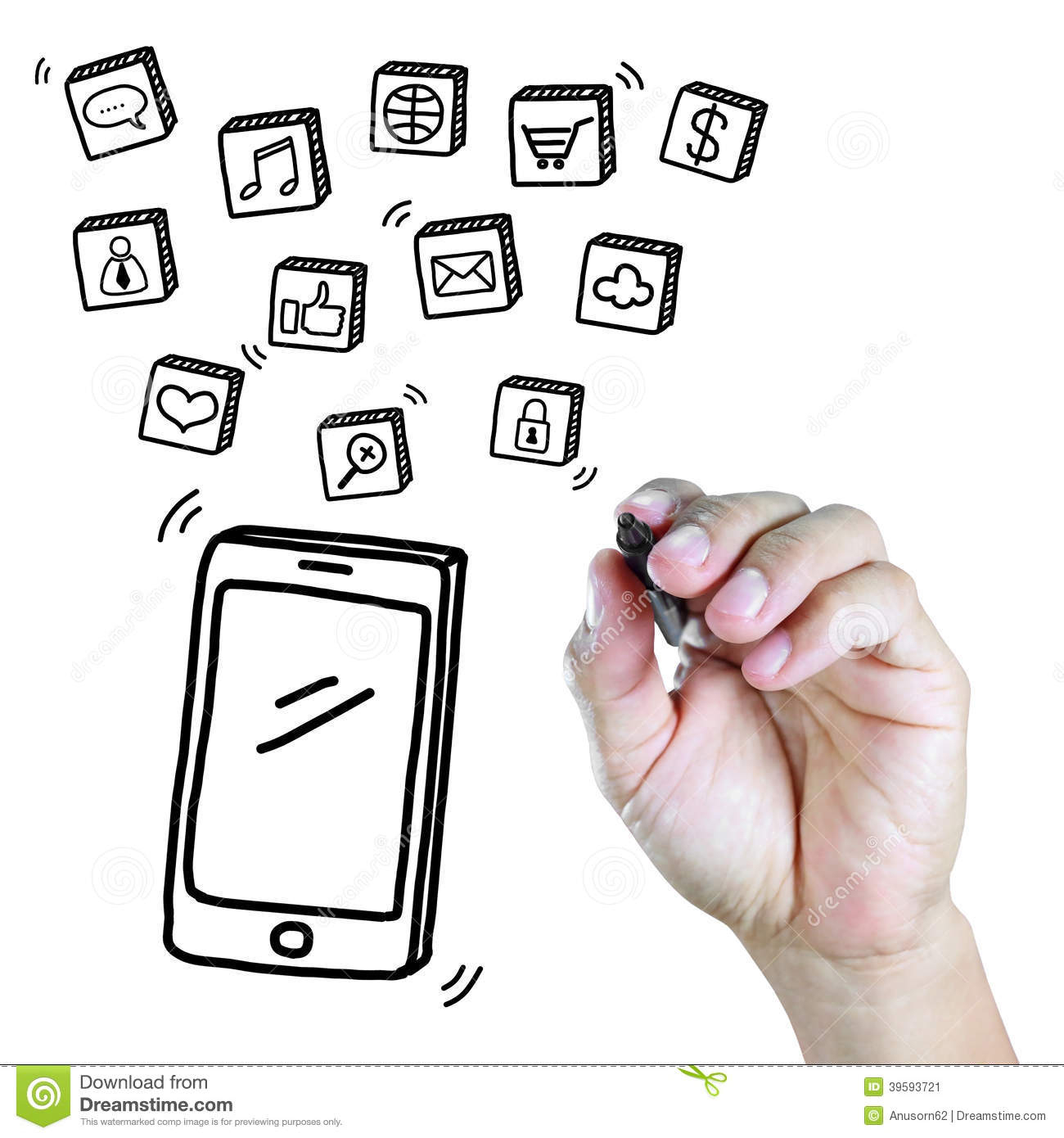 Téléphone Portable De Dessin De Main Avec Le Media Social tout Dessin Telephone Portable