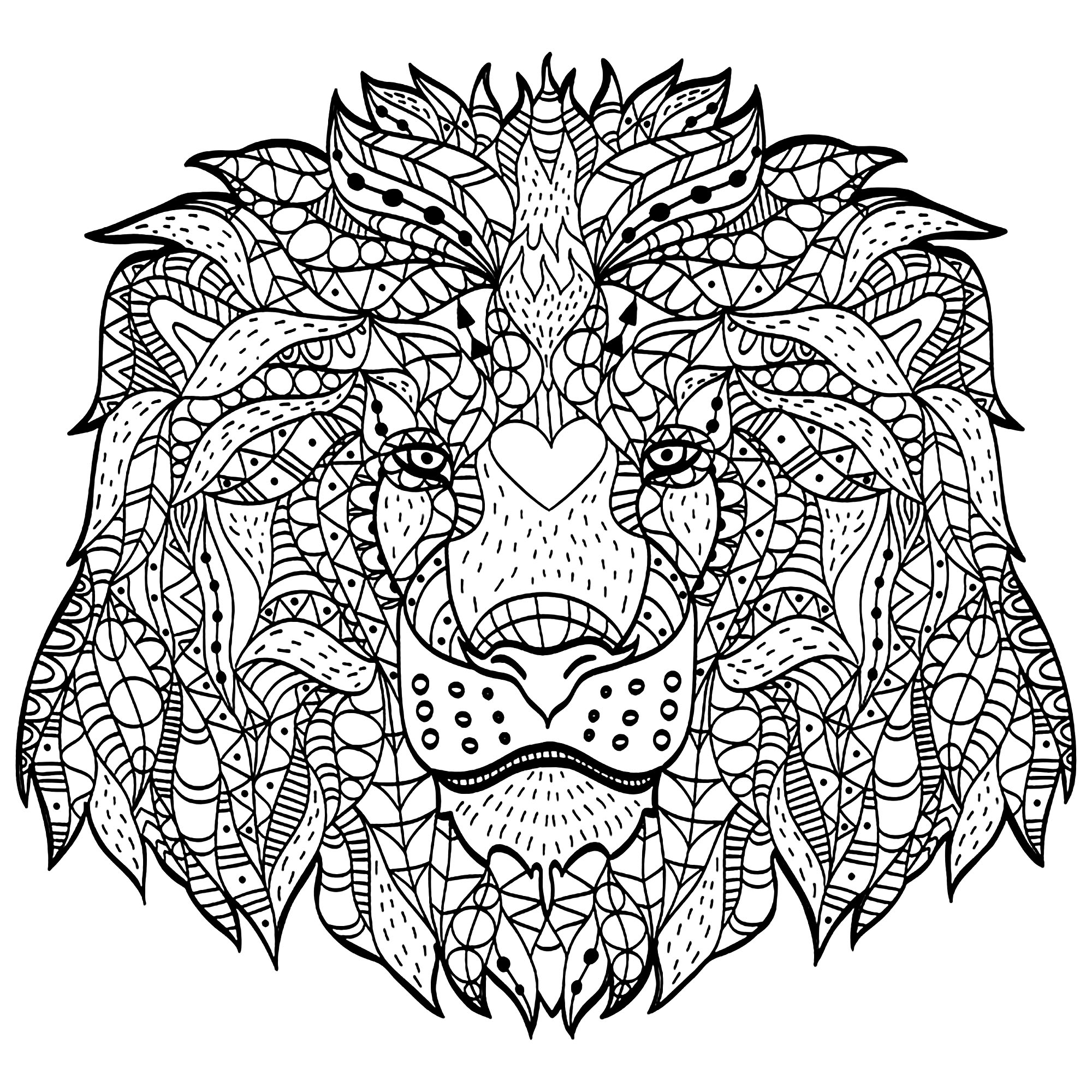 Tête De Lion Majestueux - Lions - Coloriages Difficiles dedans Dessin De Tete De Lion 