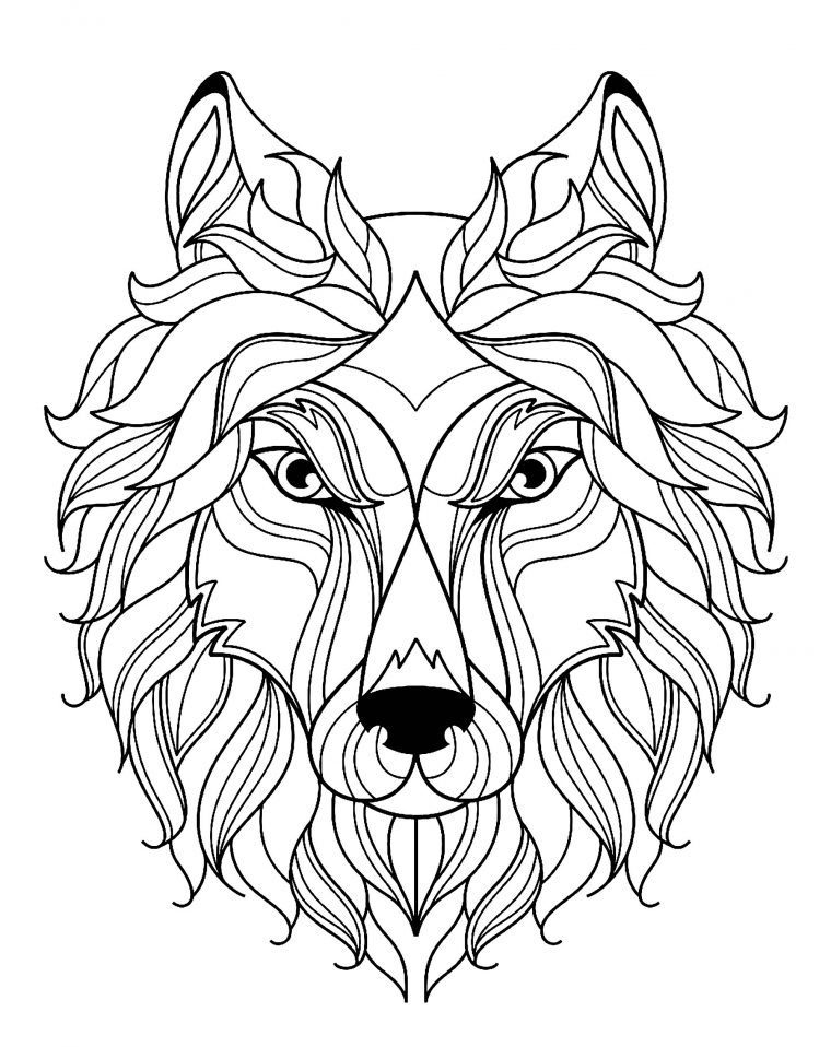 Tete De Loup Simple – Loups – Coloriages Difficiles Pour concernant Dessin De Loup