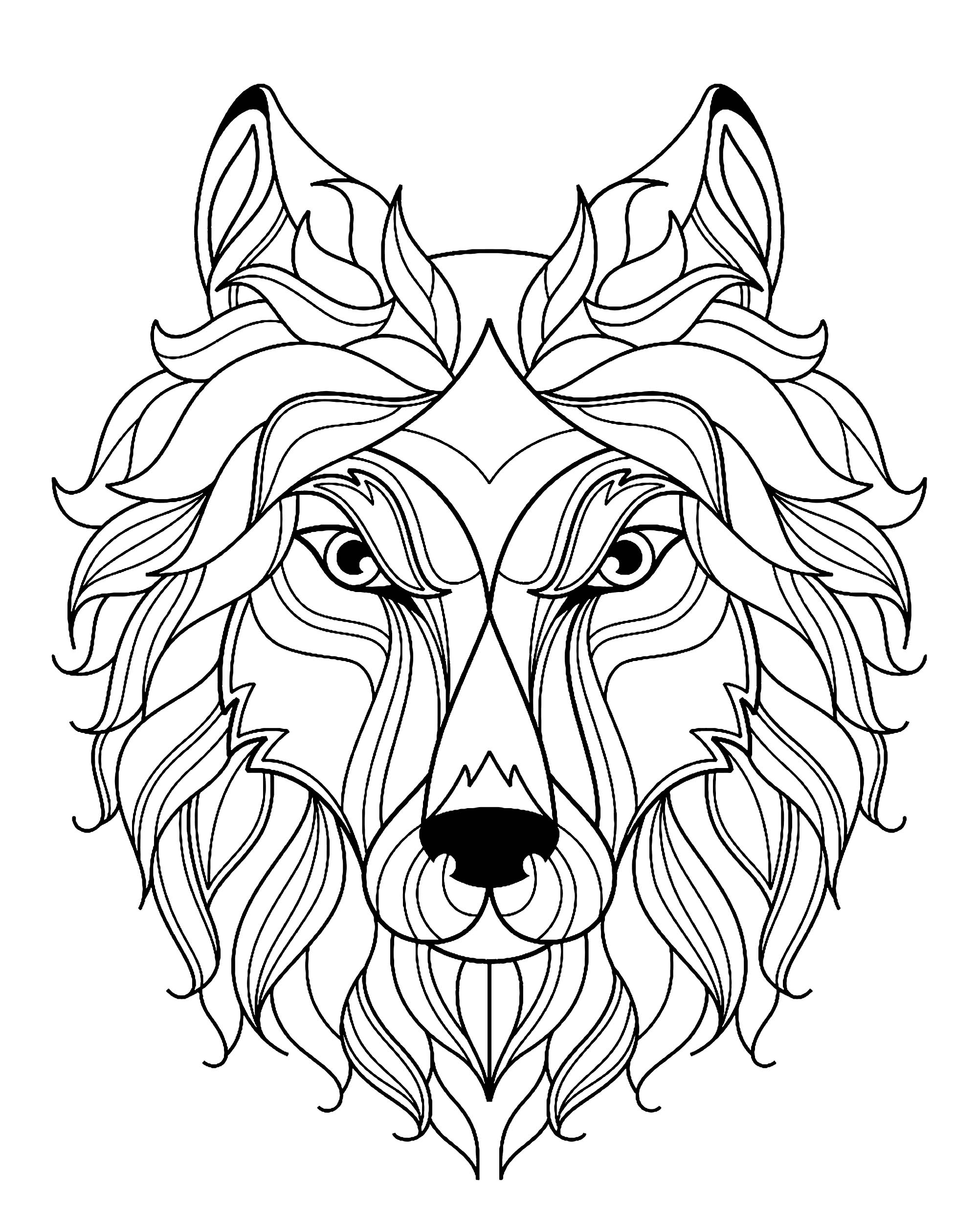 Tete De Loup Simple - Loups - Coloriages Difficiles Pour concernant Dessin De Loup 