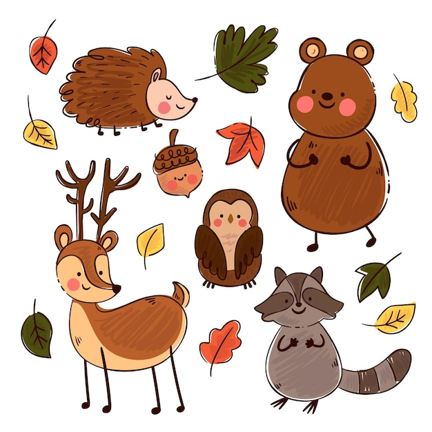 Thème Dessiné À La Main Des Animaux De La Forêt D&amp;#039;Automne avec Dessin Animaux De La Foret 