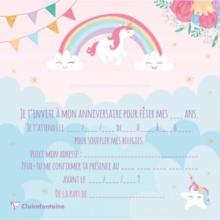 Thème Licorne – Cartes Invitation – Fête Anniversaire encequiconcerne Carte D Invitation Gratuite À Imprimer Pour Fille