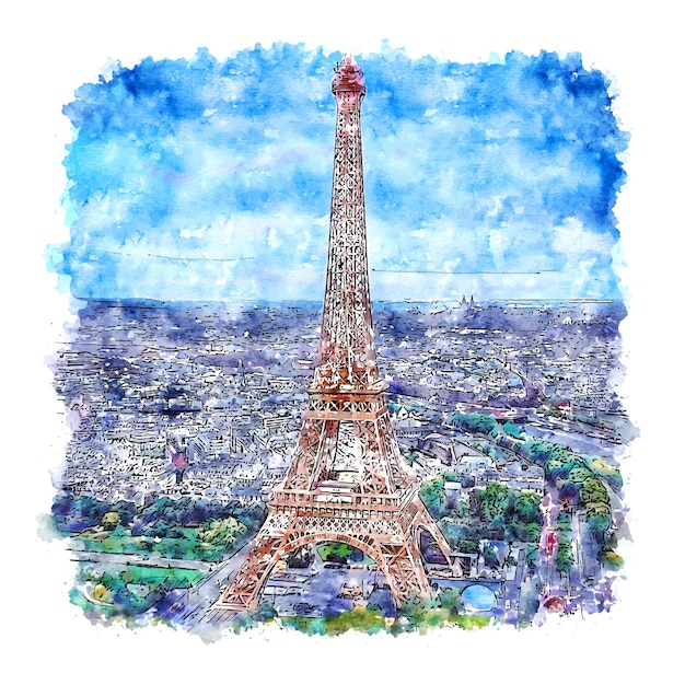 Tour Eiffel Paris France Aquarelle Croquis Illustration destiné Croquis Tour Eiffel 