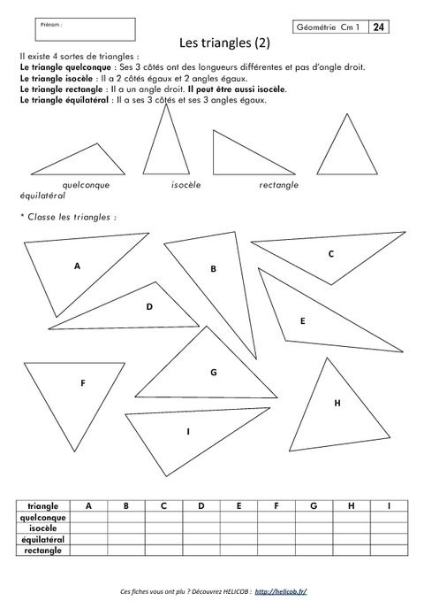 Triangles - Cm1 - Exercices Corrigés - Géométrie - Cycle 3 concernant Geometrie A Imprimer 