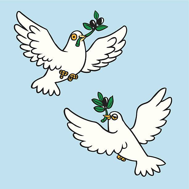 Two Cartoon Doves In Two Different Poses Holding A Olive à Dessins Colombe 