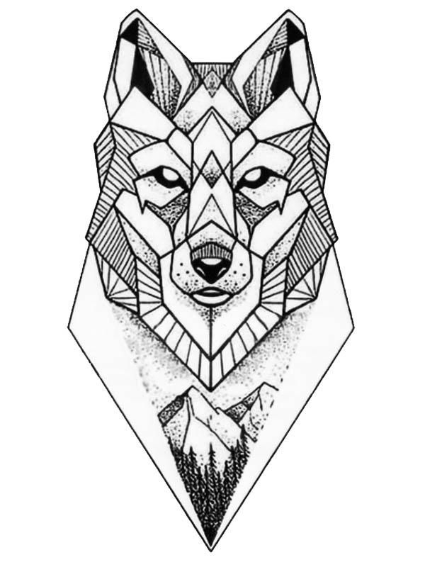 Uage Temporaire Géométrique D&amp;#039;Un Loup Cubique Dans Les à Loup Dessin 