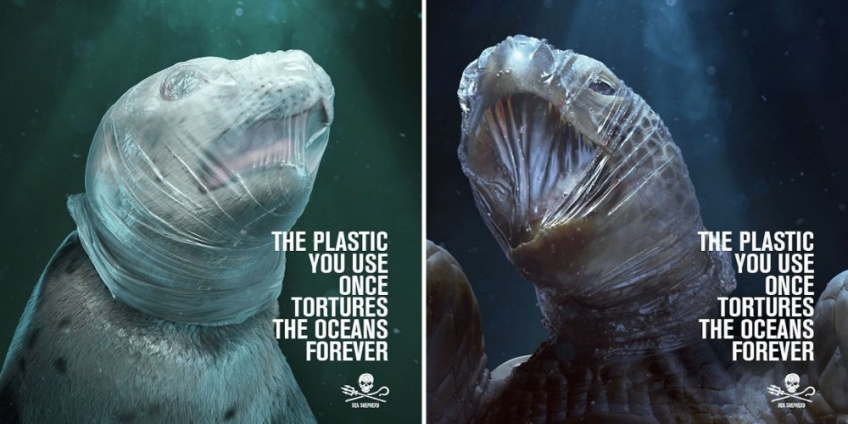 Une Campagne Choc Dénonce Les Ravages Du Plastique Sur Les intérieur Animaux Dans La Mer