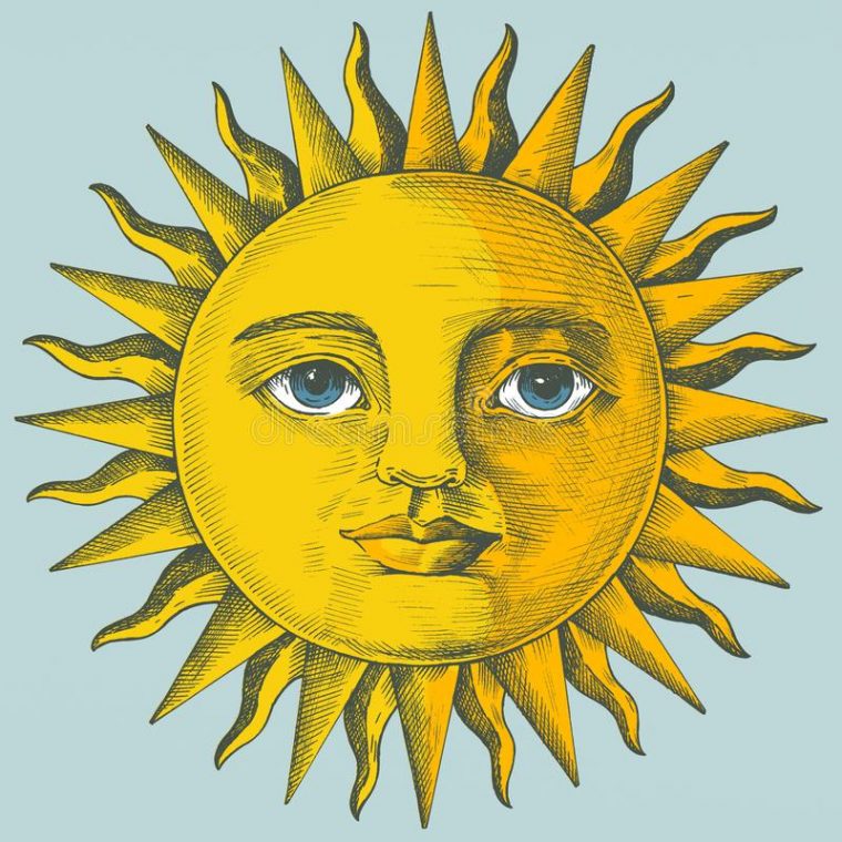 Visage Dans Le Style De Gravure De Dessin De Main Du concernant Dessin Soleil