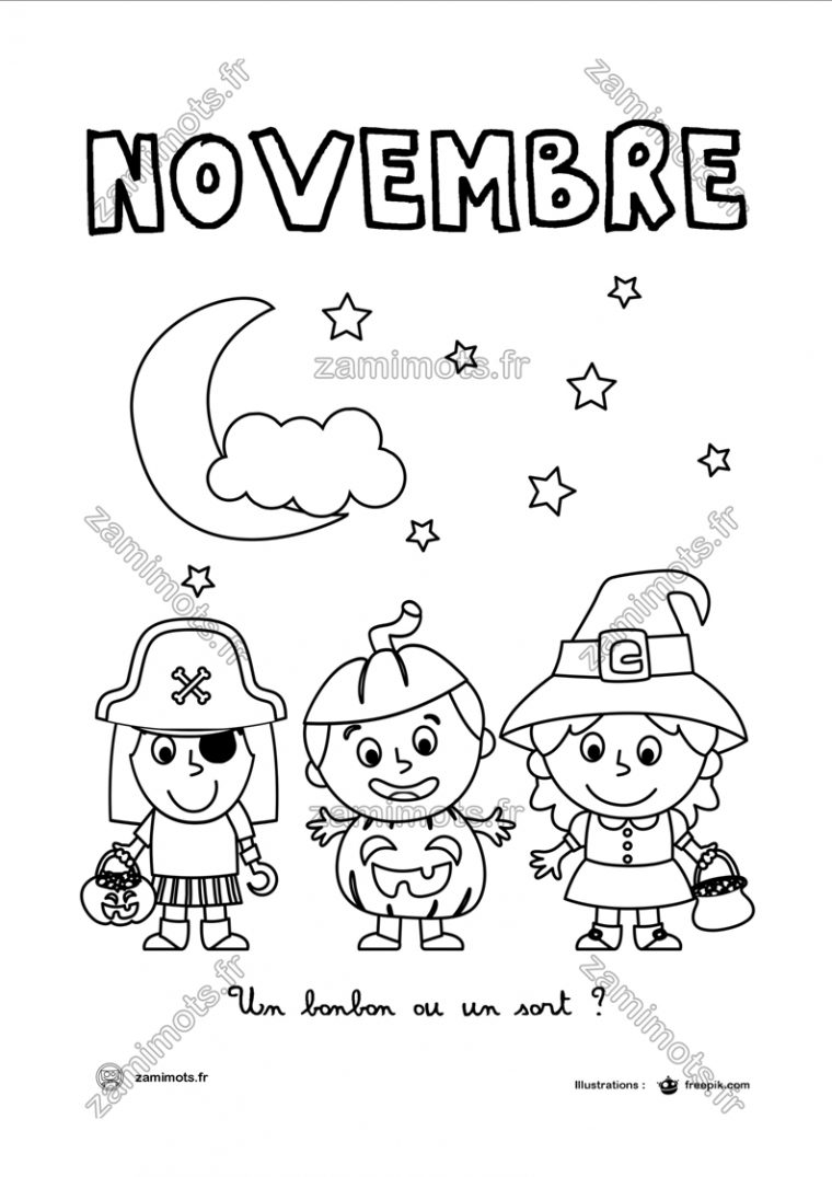 Zamimots avec Coloriage Novembre Imprimer