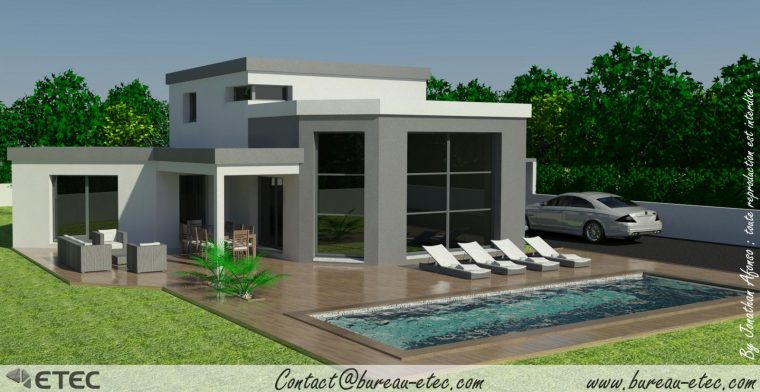 modele maison toiture terrasse