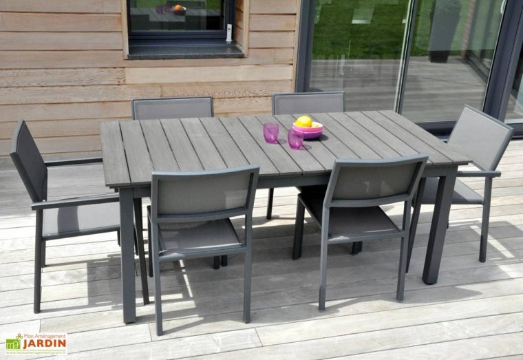 table de jardin aluminium et composite