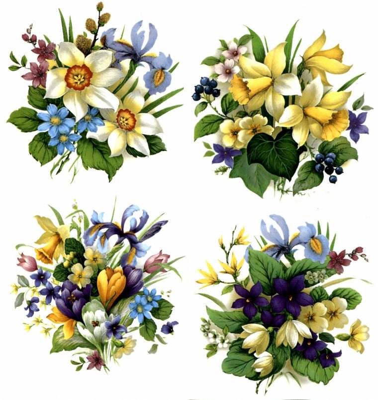 4 Bouquets Fleurs (4 Motifs Différents) – Diam 10 Cm Ceradel intérieur Motifs Dessins