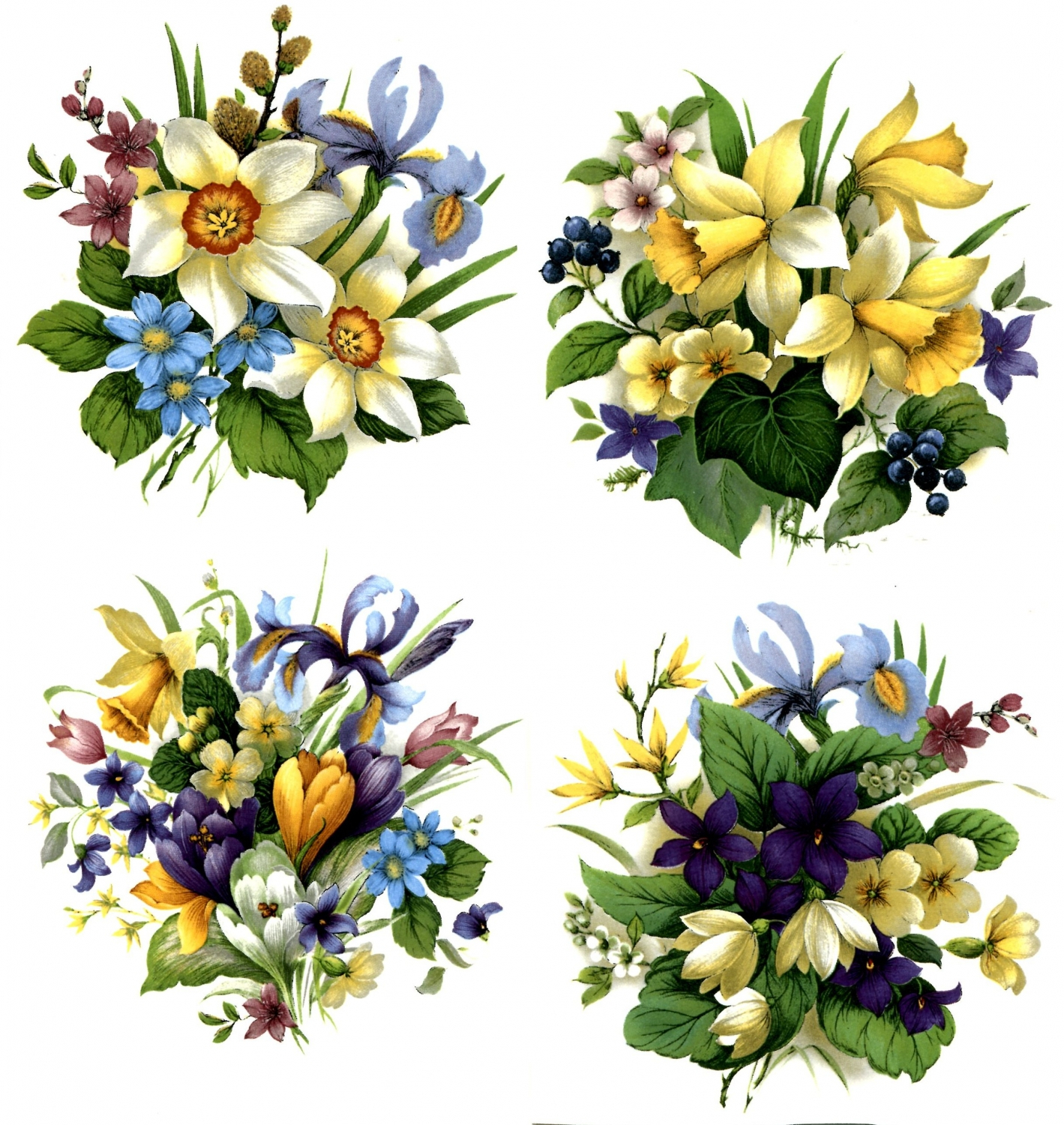 4 Bouquets Fleurs (4 Motifs Différents) - Diam 10 Cm Ceradel intérieur Motifs Dessins