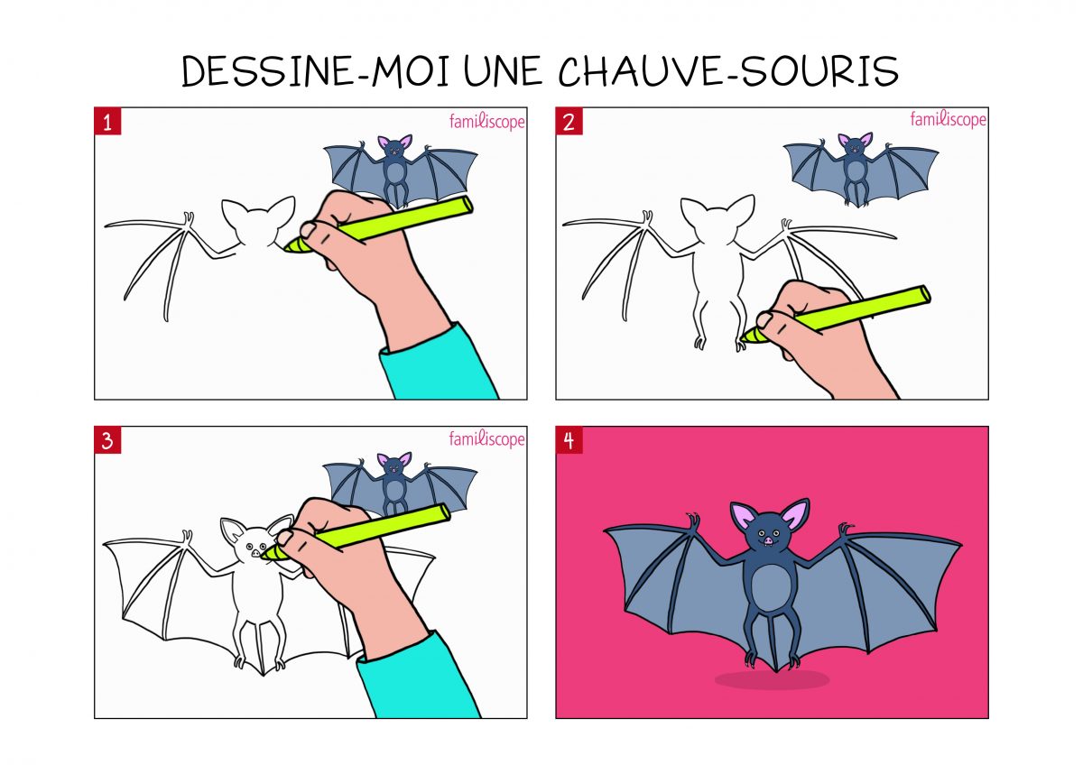 Apprendre À Dessiner Une Chauve-Souris En 3 Étapes destiné Dessiner Enfants