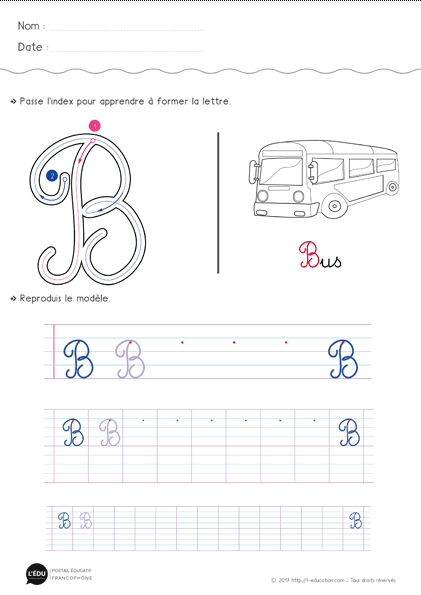 Apprendre À Écrire La Lettre B Majuscule Cursive  Fiche D'Écriture B à L Alphabet En Majuscule A Imprimer