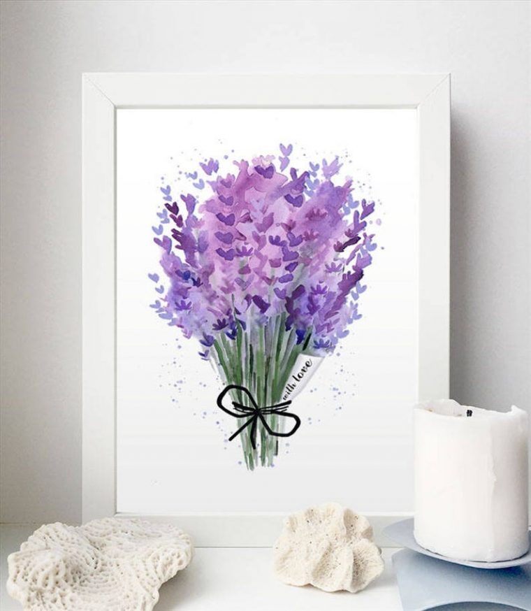 Art De Lavande Aquarelle De Fleur Bouquet De Lilas Affiche  Etsy serapportantà Dessin De Fleur De Lavande