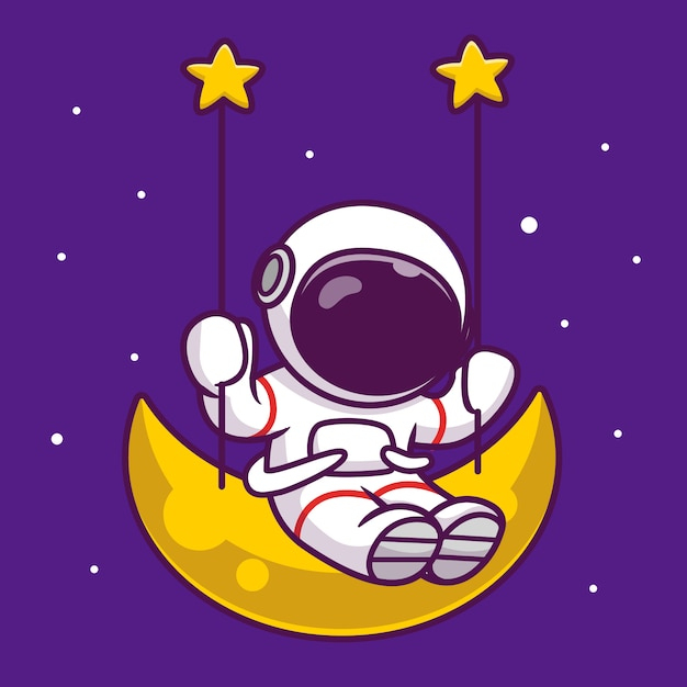 Astronaute Mignon Se Balancer Sur L'Illustration D'Icône De Dessin intérieur Dessin De La Lune