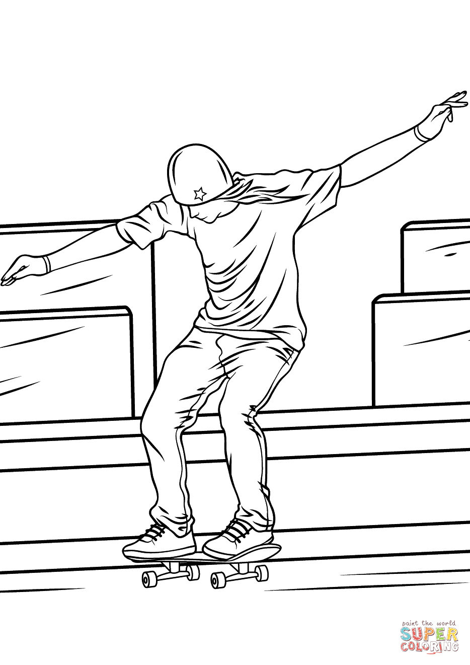 Ausmalbild: Cartoon Skateboarder  Ausmalbilder Kostenlos Zum Ausdrucken destiné Coloriage Skate 