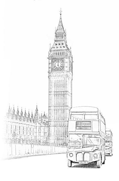 Big Ben And London Bus. (With Images)  London Art Drawing concernant Dessin De Big Ben Londres