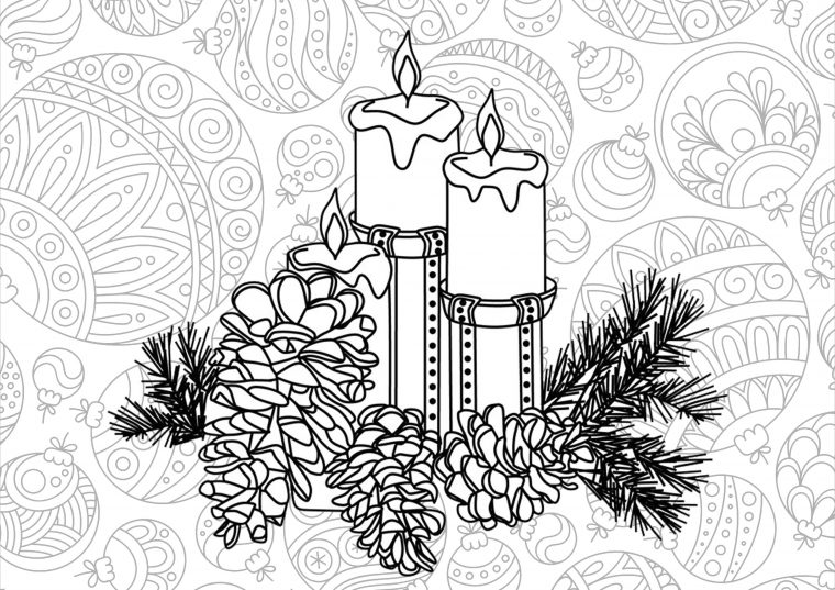 Bougies Et Boules De Noël – Noël – Coloriages Difficiles Pour Adultes avec Coloriage De Boule De Noel