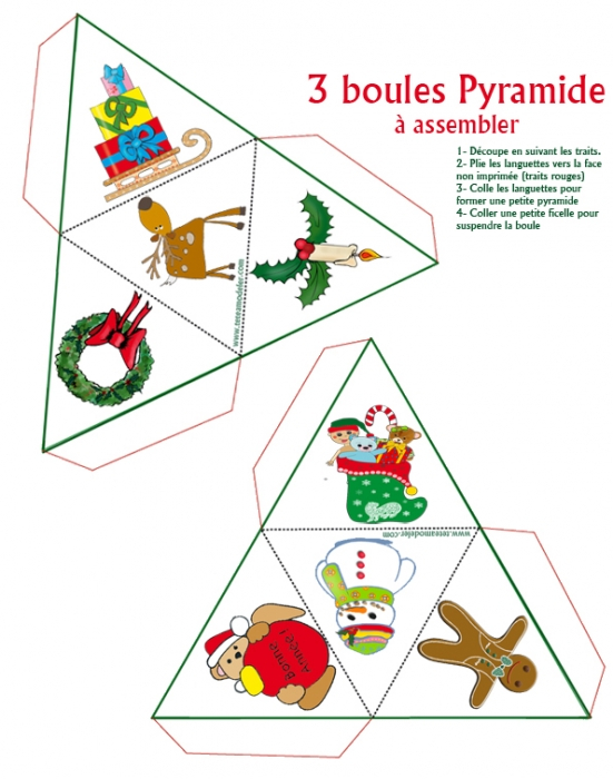 Boules Pyramide À Imprimer Pour Noël  Bricolage Papier, Boule De Noel intérieur Decoration De Noel A Imprimer 