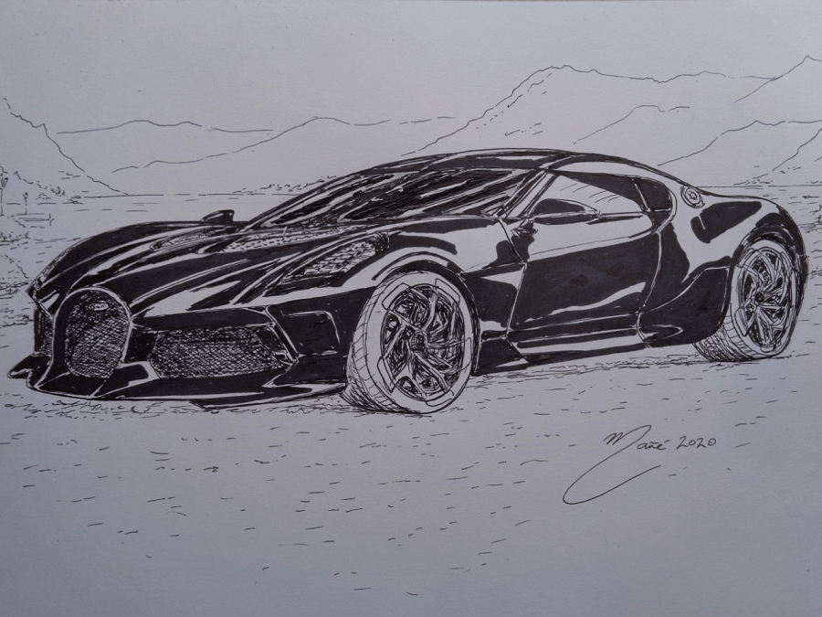 Bugatti La Voiture Noire. Dessin Au Marqueur Par Joan Mañé • Toutes Les dedans Voiture Dessin 