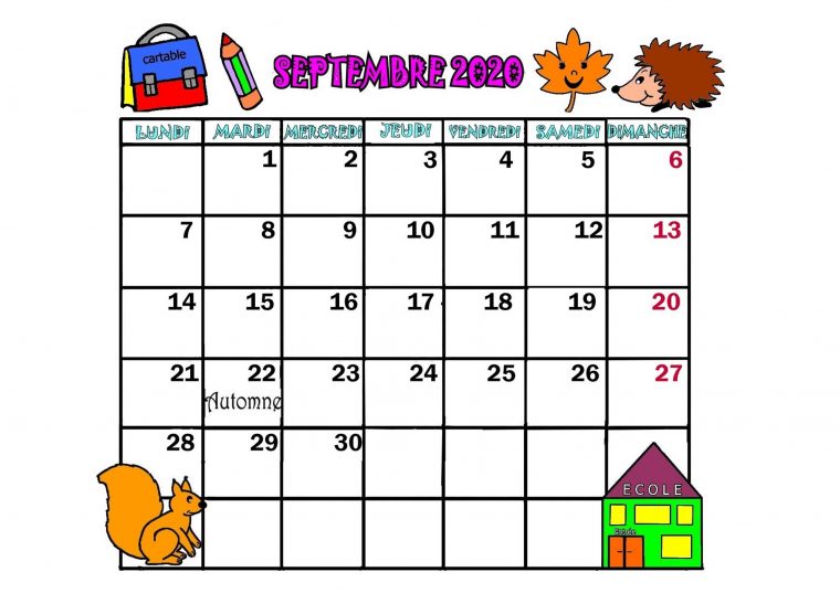 Calendrier 2020 intérieur Calendrier Enfant A Imprimer