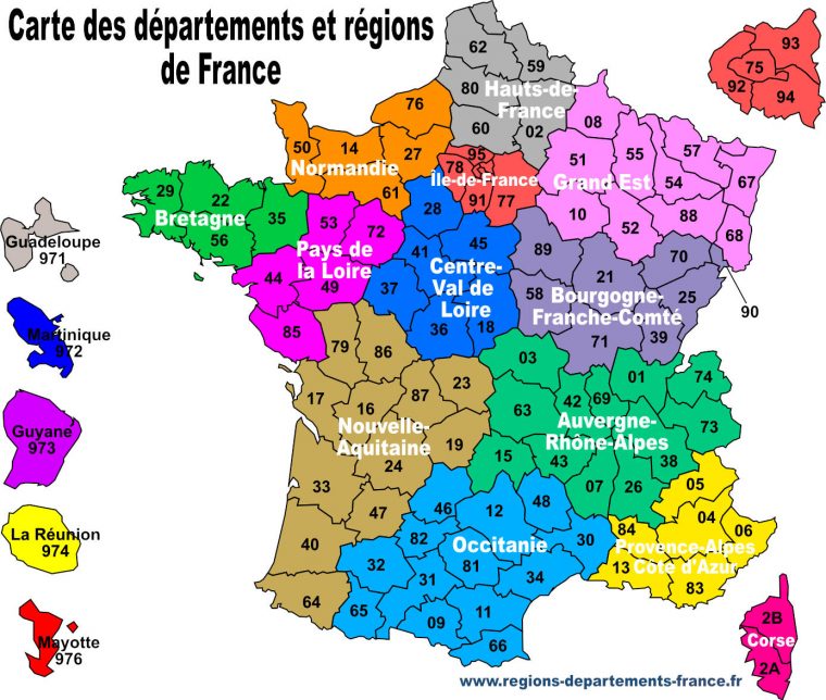 Carte De France Avec Régions Et Départements destiné Carte De La France À Imprimer