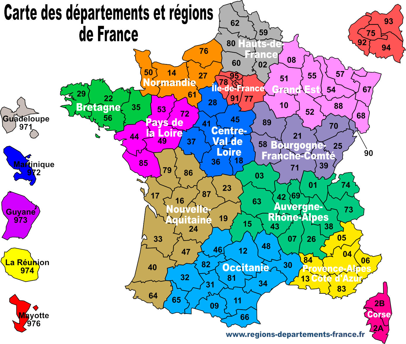 Carte De France Avec Régions Et Départements destiné Carte De La France À Imprimer 