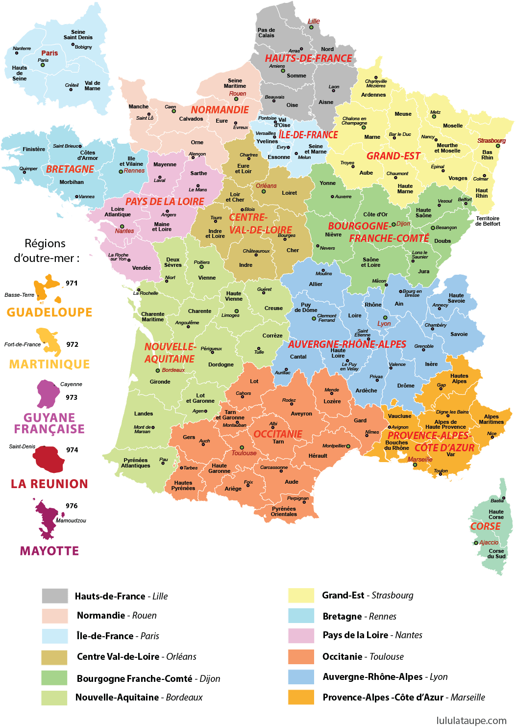 Carte Des 13 Régions De France À Imprimer, Départements, Préfectures destiné Carte De La France À Imprimer 