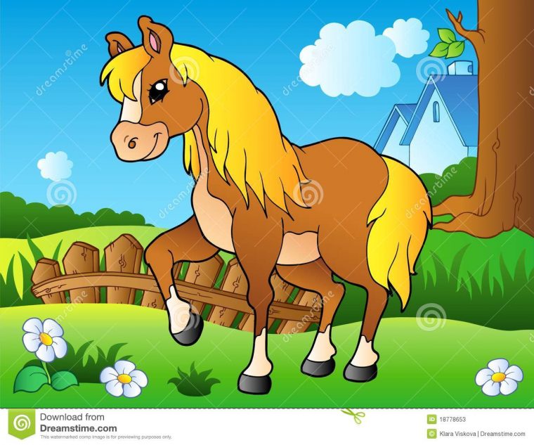 Cheval De Dessin Animé Sur Le Pré De Source Illustration De Vecteur serapportantà Dessin Animé De Cheval