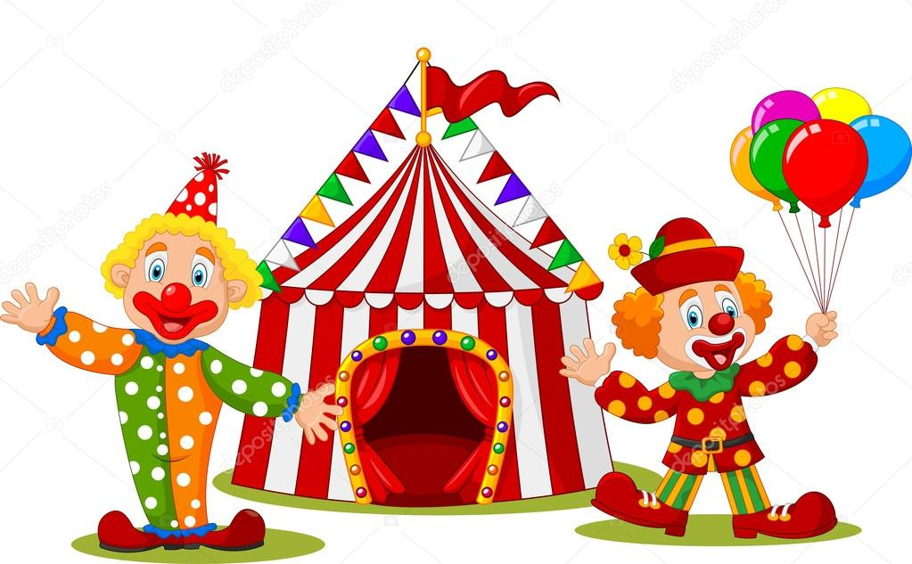 Clown Joyeux Dessin Animé Devant Le Chapiteau De Cirque — Image dedans Dessin D Un Chapiteau De Cirque 