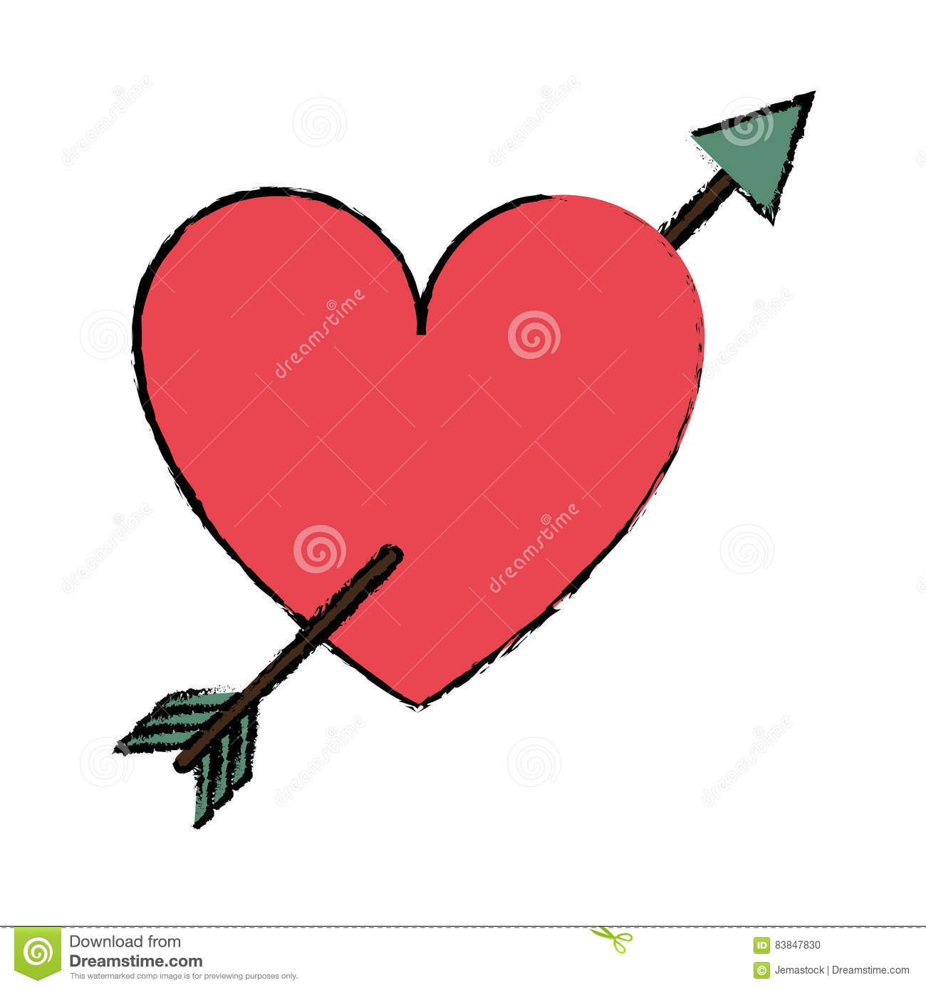 Coeur Rouge De Dessin Avec La Valentine D'Amour De Flèche Illustration intérieur Dessin De Coeur D Amour
