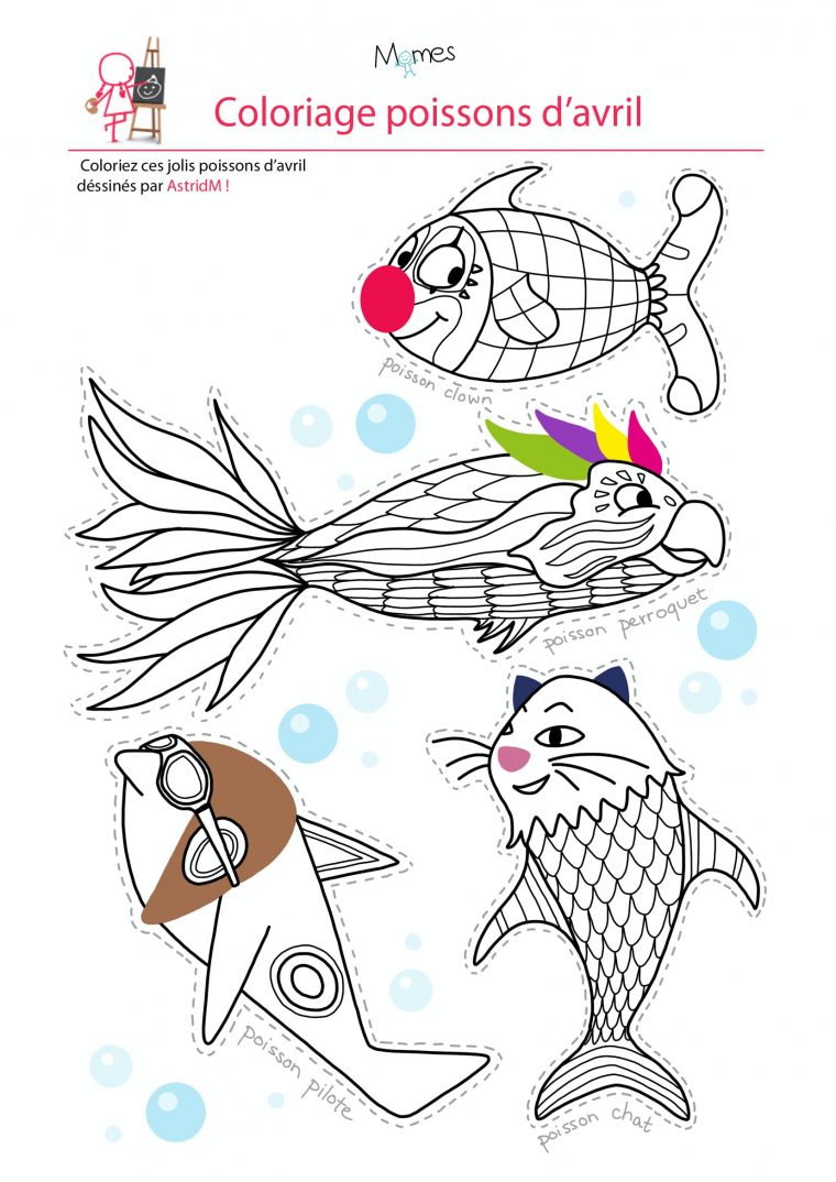 Coloriage 4 Poissons D'Avril  Momes encequiconcerne Poisson Dessins