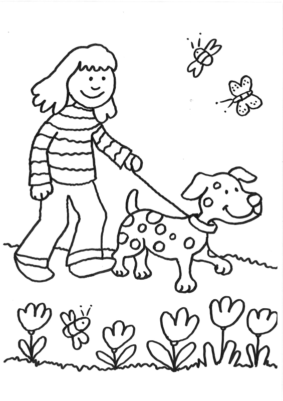 Coloriage À Imprimer : Chien Et Petite Fille tout Chien À Colorier Et Imprimer 