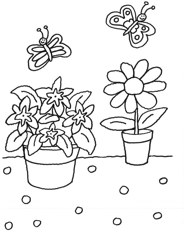 Coloriage À Imprimer : Pots De Fleurs Et Papillons pour Coloriage De Fleurs À Imprimer 